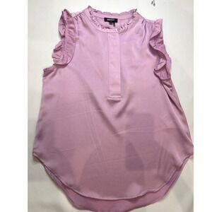 DKNY Ruffle Neck Sleeveless Blouse Women Medium Mauve Pink Excellent Satin Top